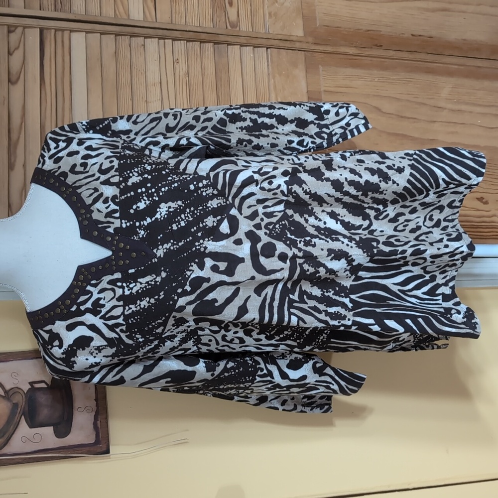 Studio Works Animal Print Studded Embellished Tunic Top M